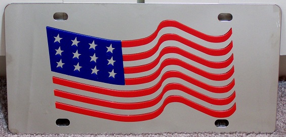 US American flag waving vanity license plate ca...